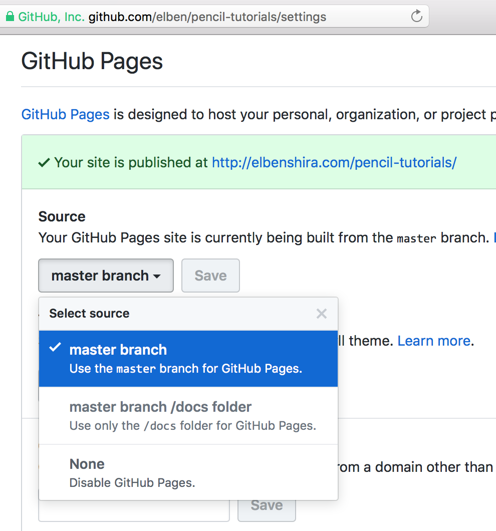 GitHub Settings: Set pages source to master branch